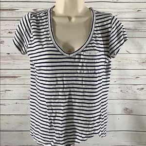 PAIGE Striped Linen V Neck T-shirt Top Size XS